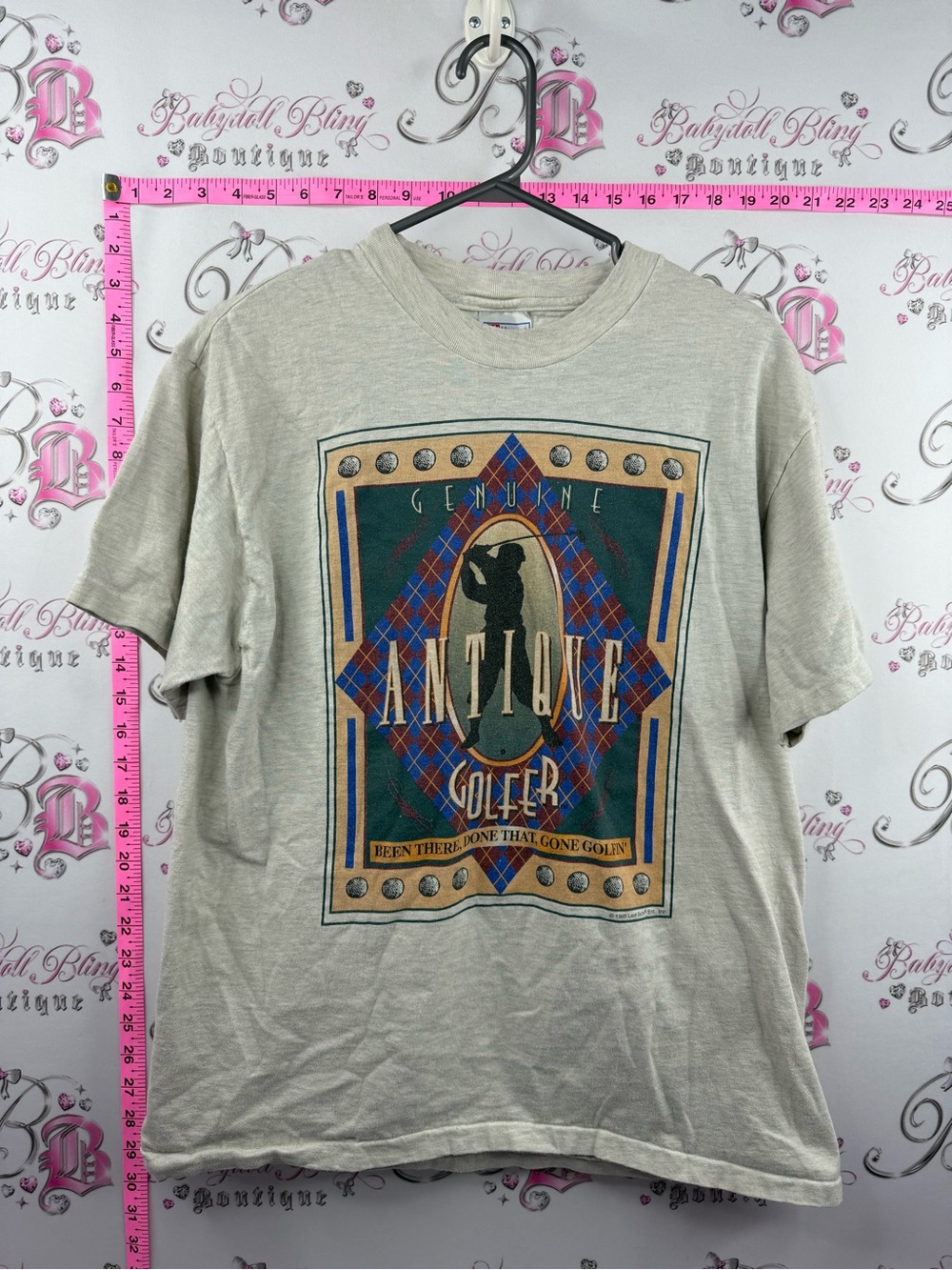 Hanes 1995 T-shirt golf Beige Graphic 'Antique Golfer' Short Sleeve Tee